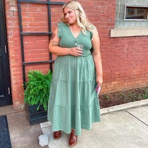 Blue Green Ruched Tank Dress